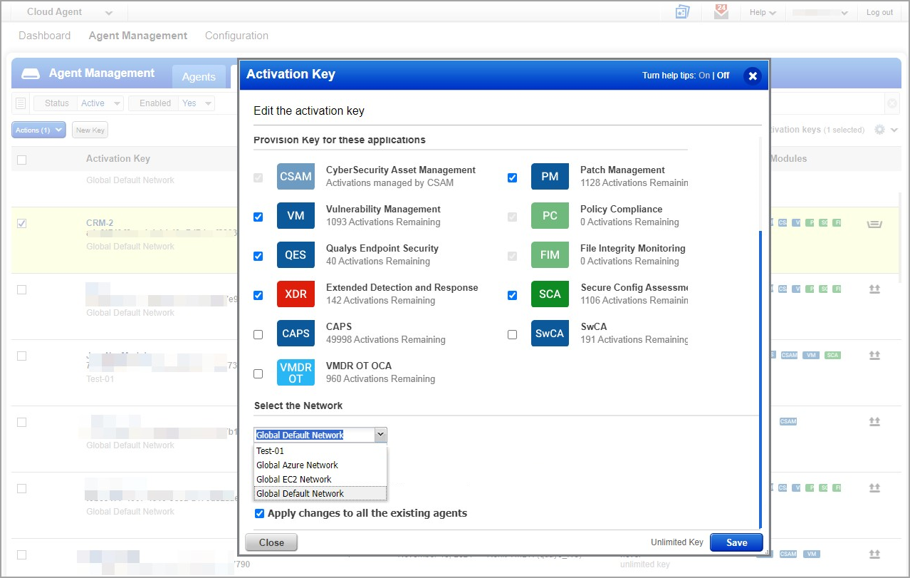 network selection while editing acftivation key