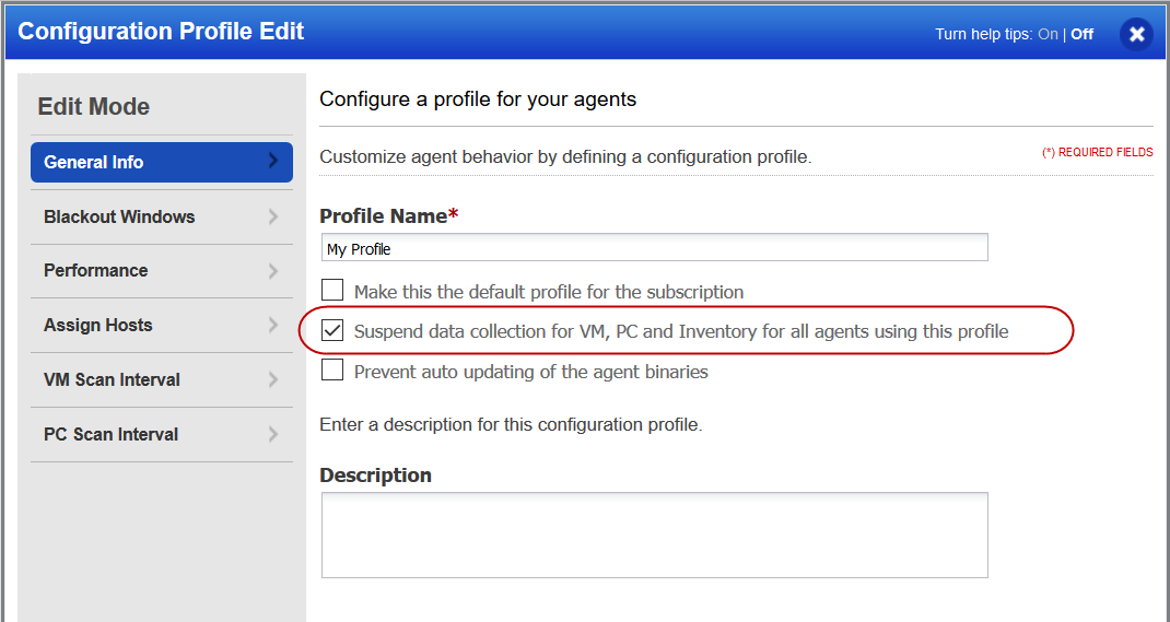 CA configuration profile - General Info - Suspend data collection for VM, PC and Inventory for all agents using this profile.