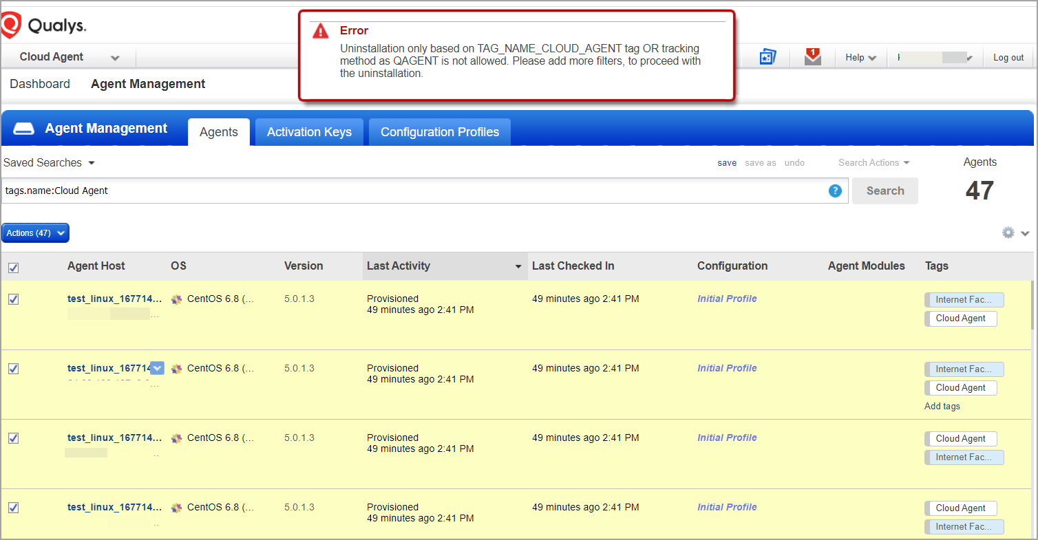 warning bulk uninstallation
