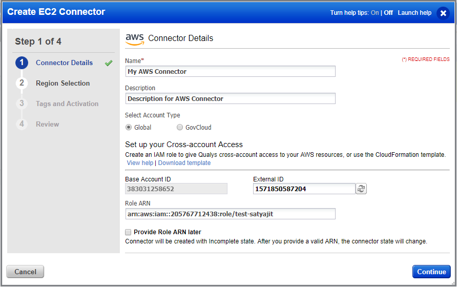 Create EC2 Authentication Record in Create EC2 Connector wizard